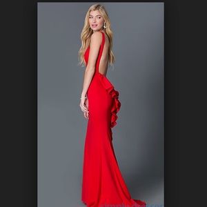 Xscape red open back long dress